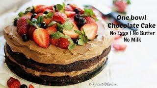 Eggless Chocolate Cake - One bowl, No eggs, No Butter, No Milk with Chocolate Whipped Cream