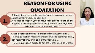 BASILIO, ALTHEA JOYCE V., topic: Reason for using quotation and Reason for not using quotation