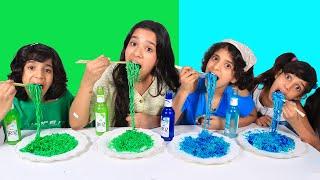 تحدي الأزرق  ضد الأخضر ! أكل ليوم كامل  full day Blue  vs Green