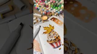 Marker Drawing: Autumn Cupcake #copicsketchmarkers #markerdrawing #foodillustration