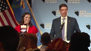 Sam Brown delivers remarks at his watch party on Election Night