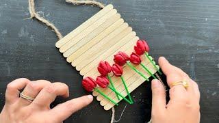 DIY ice cream stick wall hanging idea ! Simple and easy home decor idea! Pistachios shell flower diy
