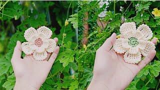 Crochet flower | Móc hoa len 2 lớp trang trí mũ