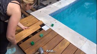 Wooden terrace around the swimming pool