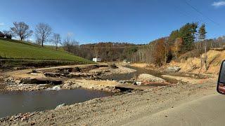 Take a ride beside Cane River in Burnsville, NC on 10/31/24, one month after Helene