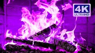  PURPLE FIRE 4K. Magic Fireplace with Crackling Fire Sounds