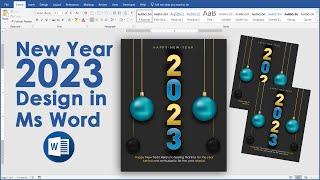 New Year 2023 Design in Ms Word || New Year Wishes Card Design in Ms Word