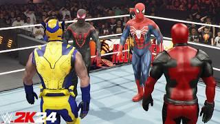 Spider-Man & Miles Morales Vs Wolverine & Deadpool | Tag Team Match  - WWE 2K24 - PS5 [4K 60FPS]