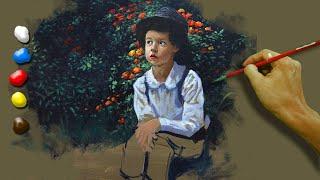 Acrylic Painting Boy Sitting in Flower Garden / Time-lapse / JMLisondra