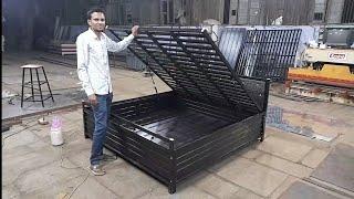 Hydraulic folding metal bed with storage powder coated king size bed #hydraulicbed #doublebed #bed