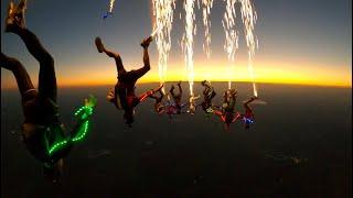 SKYDIVING AT NIGHT WITH FIRE | Dusk Pyrotechnic Skydive