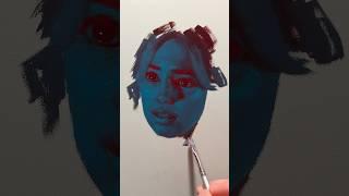 Painting with only burgundy and turquoise #art #painting