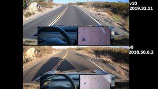 Tesla Autopilot on Fast Winding Road - V10 vs V9