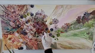 Easy flowers painting Mixed media techniques | Convert abstract to figurative painting acrylic demo