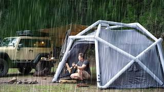 German Tent in the RAIN ️, Finetuned SOLO Car Camping [ Relaxing Nature sounds ASMR ]