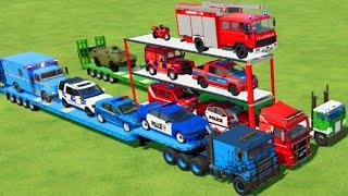 TRANSPORTING CARS, AMBULANCE, POLICE CARS, FIRE TRUCK OF COLORS! WITH TRUCKS! - FS 22