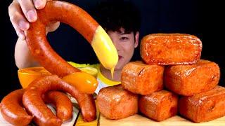 ASMR 따뜻한 흰쌀밥에 뽀드득 킬바사소세지 밥도둑 통스팸 치즈 불닭 찍먹방~!! Rice With Kielbasa Sausage Spam Cheese sauce MuKBang~!