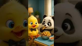 Chef Duck prepares fried bamboo for his best friend Panda (Like and subscribe) #cute #duck