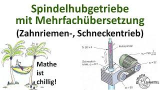 Spindle lifting gear with multiple ratios (toothed belt, worm drive)