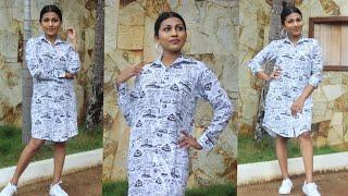 අලුත් තාලෙට shirt dress එකක් මහමු | How to sew a shirt dress | Newspaper printed dress