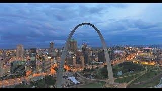 Gateway Arch and St. Louis skyline 4K Drone footage