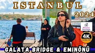 Istanbul Turkey Galata Tower to Eminonu 4K Walking Tour | Galata Bridge, Fish Sandwich Boats | 2024