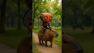 A ride in the park on a capybara #ai #robot #capybara #adventure #capybaras #robots