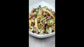 Быстро и вкусно. Салат с блинчиками и колбасой  Quick and delicious. Salad with pancakes and sausage