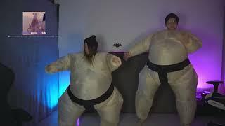 El mariana  y la rivers bailando gasolina en traje de sumo xd