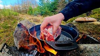 Juicy Steak with French Fries Cooked in Nature