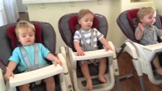 Triplets High chair race with 17 Month old triplet boys!