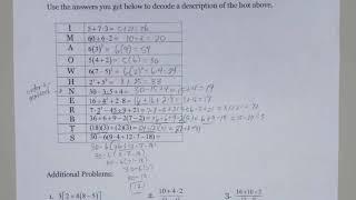 Order of Operations Worksheet