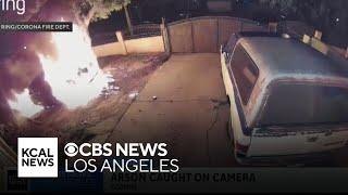 Arsonist catches fire while setting car ablaze in Corona