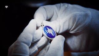 Creating a blue guilloche enamel and diamond oval locket pendant necklace at Victor Mayer I