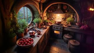 Cozy Hobbit Kitchen Ambience ️ | ASMR Sounds Of Cooking, Chopping Veggies, Plates On Table