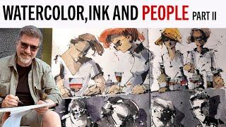 Drawing and painting people with ink and watercolor