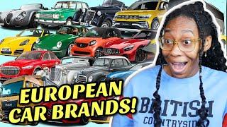 AMERICAN REACTS TO EUROPEAN CAR BRANDS FOR THE FIRST TIME! (SO MANY SPORTS CARS FROM EUROPE?!) 