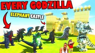 EVERY GODZILLA vs GOLD ELEPHANT CASTLE and GODZILLA GOD in ANIMAL REVOLT BATTLE SIMULATOR | SHINCHAN