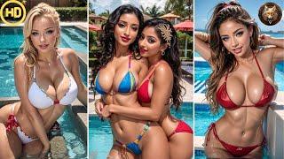 Beautiful Babes at a Pool Party (AI Lookbook) 4K