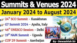 Summits 2024 Current Affairs | Important Summits & Conferences 2024 | Jan to Aug 2024 #current2024