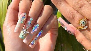 내 여동생의 졸업 네일 | Gel X Dupe 네일 튜토리얼 + 젤 폴리쉬를 사용한 옴브레 방법