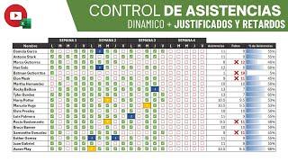 CONTROL de ASISTENCIA Dinámico en Excel + BONUS RETARDOS Y faltas JUSTIFICADAS (Plantilla Incluida)