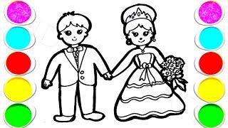 Cute Bride & Groom Drawing for kids, Painting & Coloring for kids, Toddlers | Easy to Draw