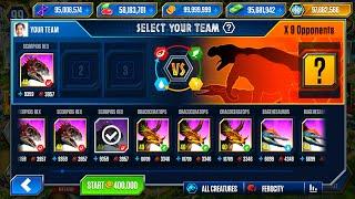 SCORPIOS REX VS CHROMASPINUS DEFEAT 9 OPPONENTS | JURASSIC WORLD THE GAME