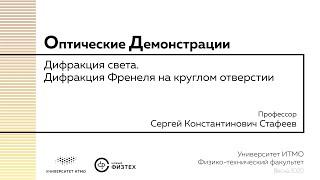 Оптические демонстрации: дифракция света, дифракция Френеля на круглом отверстии