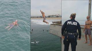 Homeless Man Jumps Off Venice Pier - Gets Arrested