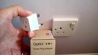 Ceptics: 110 Volt U.S.A. to 220 Volt U.K. Travel Plug Adapter w/ dual inputs + H.K., Ireland, Belize