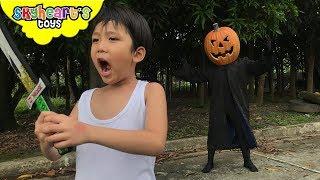 ATTACK OF THE PUMPKIN MAN | Skyheart & Daddy bought huge pumpkin toys action kids