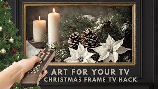 2hr Framed Christmas TV Art Screensaver. 4K Frame TV Hack. White Poinsettia Flowers. DIY Decor.