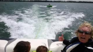 Father and Son go tubing together in Sylvan Lake